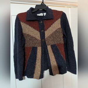 Alfred Dunner Womens S Patchwork Blue Burnt Orange Cardigan Cozy Grandmacore